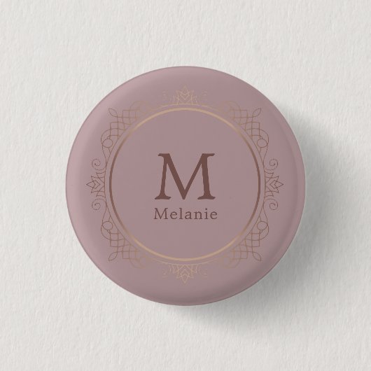 Trendy Rose Gold Template Monogram Elegant Button (Vorderseite)
