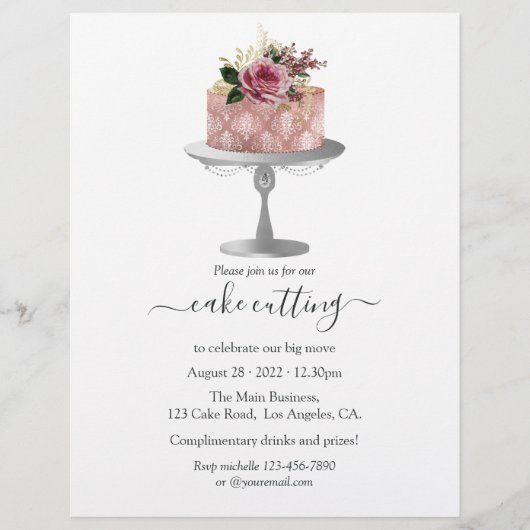 Trendy Rose Gold und Silver Floral Cake Cutting Flyer (Vorne)