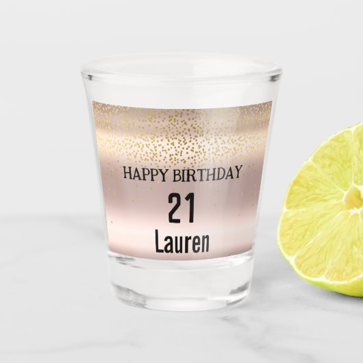 Trendy Rose Pink Gold Metallic Tropfen 21. Geburts Schnapsglas (Vorderseite)