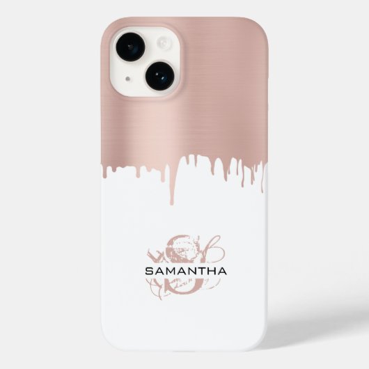 Trendy Rose Pink Gold Metallic Tropfen Monogram Case-Mate iPhone Hülle (Rückseite)