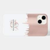 Trendy Rose Pink Gold Metallic Tropfen Monogram Case-Mate iPhone Hülle (Rückseite (Horizontal))