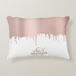 Trendy Rose Pink Gold Metallic Tropfen Monogram Dekokissen