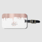 Trendy Rose Pink Gold Metallic Tropfen Monogram Gepäckanhänger (Vorderseite (Horizontal))
