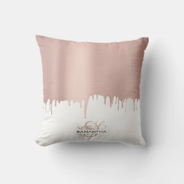Trendy Rose Pink Gold Metallic Tropfen Monogram Kissen