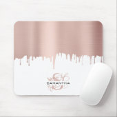 Trendy Rose Pink Gold Metallic Tropfen Monogram Mousepad (Mit Mouse)
