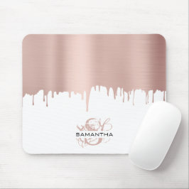 Trendy Rose Pink Gold Metallic Tropfen Monogram Mousepad