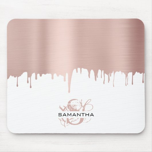 Trendy Rose Pink Gold Metallic Tropfen Monogram Mousepad (Vorne)