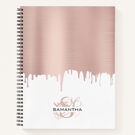 Trendy Rose Pink Gold Metallic Tropfen Monogram Notizblock (Vorderseite)