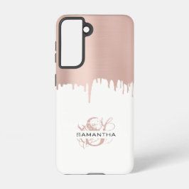 Trendy Rose Pink Gold Metallic Tropfen Monogram Samsung Galaxy Hülle