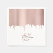 Trendy Rose Pink Gold Metallic Tropfen Monogram Serviette (Vorderseite)