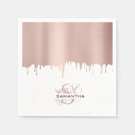 Trendy Rose Pink Gold Metallic Tropfen Monogram Serviette