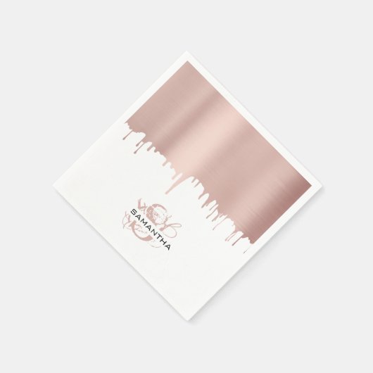 Trendy Rose Pink Gold Metallic Tropfen Monogram Serviette (Ecke)