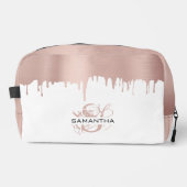 Trendy Rose Pink Gold Metallic Tropfen Monogram Waschbeutel (Vorderseite)