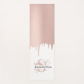 Trendy Rose Pink Gold Metallic Tropfen Monogram Yogamatte (Vorderseite)