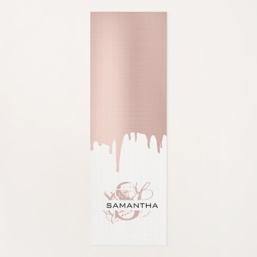 Trendy Rose Pink Gold Metallic Tropfen Monogram Yogamatte (Vorderseite)