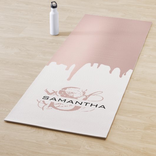 Trendy Rose Pink Gold Metallic Tropfen Monogram Yogamatte (Beispiel)
