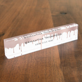 Trendy Rose Pink Gold Metallic Tropfen Namensplakette