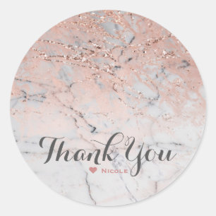 Trendy Roségold Rosa Modern Marble Glamour Party Runder Aufkleber