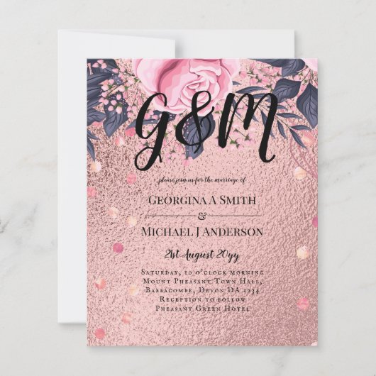 Trendy ROSEGOLD Wedding Metallic Pink Navy Glitzer (Vorderseite)