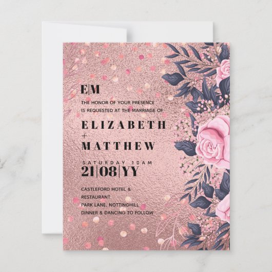 Trendy ROSEGOLD Wedding Metallic Pink Navy Glitzer (Vorderseite)