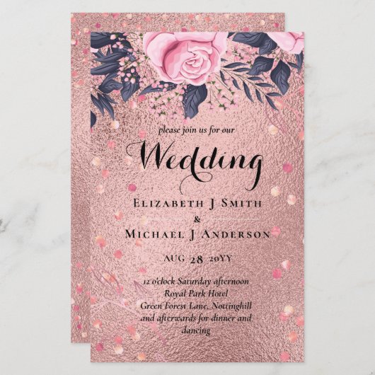 Trendy ROSEGOLD Wedding Metallic Pink Navy Glitzer (Vorne/Hinten)