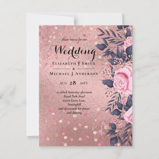 Trendy ROSEGOLD Wedding Metallic Pink Navy Glitzer (Vorderseite)