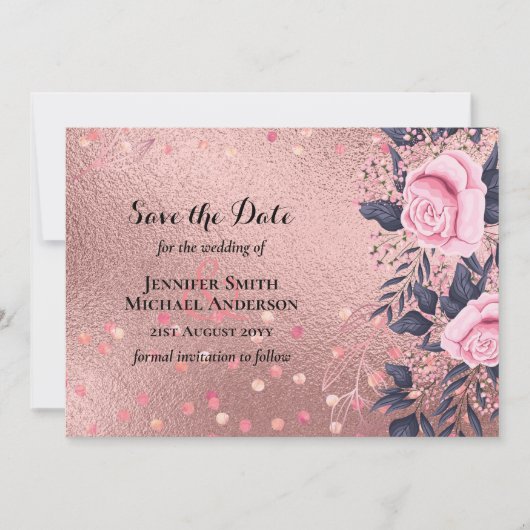 Trendy ROSEGOLD Wedding Metallic Pink Navy Glitzer (Vorderseite)
