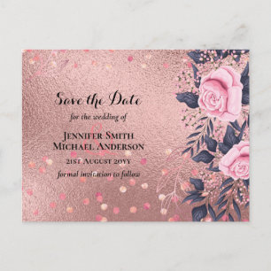 Trendy ROSEGOLD Wedding Metallic Pink Navy Glitzer Postkarte
