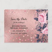 Trendy ROSEGOLD Wedding Metallic Pink Navy Glitzer Postkarte (Vorderseite)