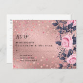Trendy ROSEGOLD Wedding Metallic Pink Navy Glitzer Postkarte (Vorne/Hinten)