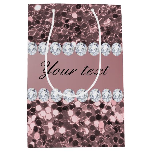 Trendy Rosen-GoldImitat-Glitzer und Diamanten Mittlere Geschenktüte (Vorderseite)