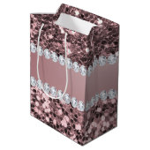 Trendy Rosen-GoldImitat-Glitzer und Diamanten Mittlere Geschenktüte (Rückseite Schrägansicht)