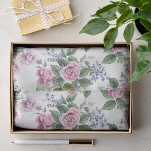 trendy, Rosen, Muster, Shabby Chic, elegant, Seidenpapier (Geschenk)
