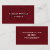 Trendy Rosewood Black Monogram Business Card Visitenkarte (Vorne/Hinten)