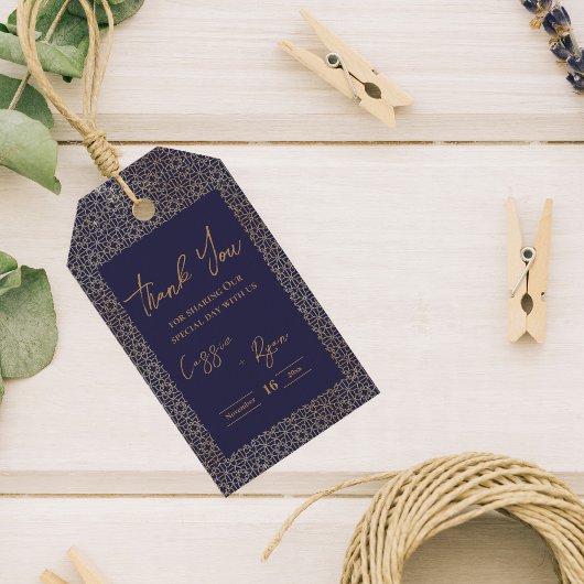 Trendy Royal Blue Gold Intricate Design Wedding Geschenkanhänger