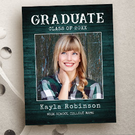 Trendy Rustic Country Wood Plank Photo Graduation Postkarte