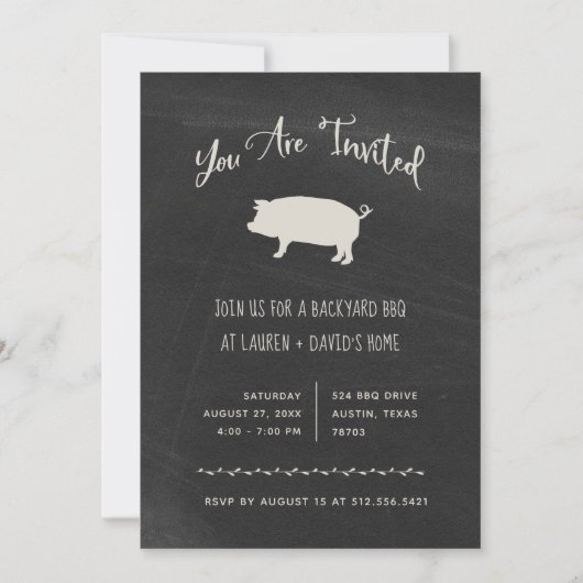 Trendy Rustic GRILLEN oder Party | Black Chalkboar Einladung (Vorderseite)