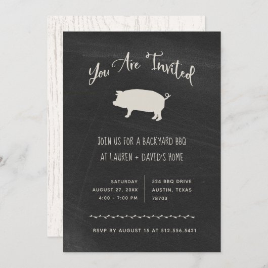 Trendy Rustic GRILLEN oder Party | Black Chalkboar Einladung (Vorne/Hinten)
