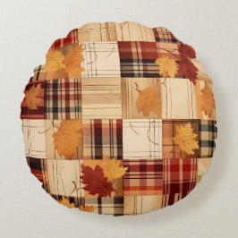 Trendy Rustic Herbst floral Kariert mit Zitat Rundes Kissen