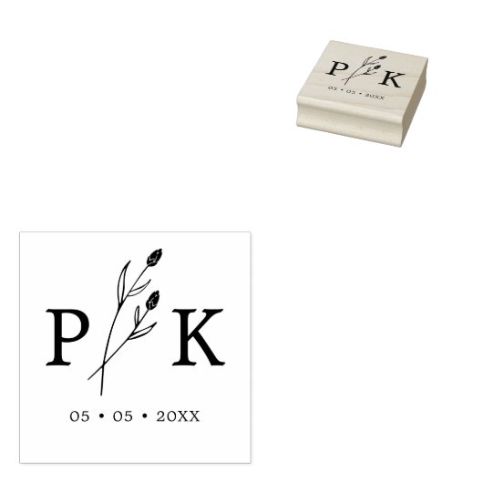 Trendy Rustic Wedding Initials Boho Wildblumen Gummistempel (Stempel)