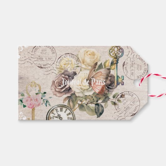 Trendy rustikale französischer Hintergrund Vintage Geschenkanhänger (Vorderseite (Horizontal))