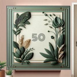 Trendy Sage Green Art Deco Leaves Botanical Number Fliese