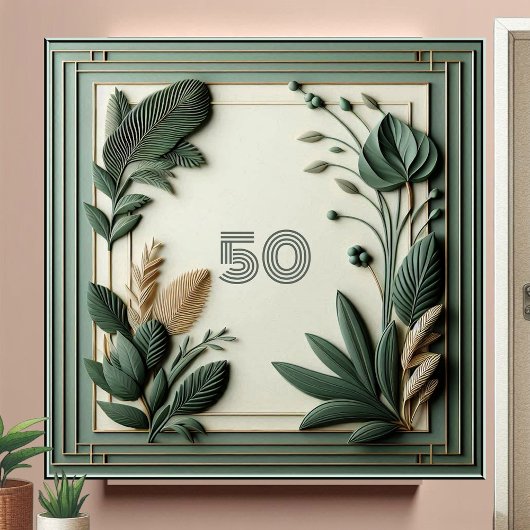 Trendy Sage Green Art Deco Leaves Botanical Number Fliese