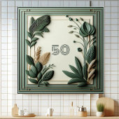 Trendy Sage Green Art Deco Leaves Botanical Number Fliese
