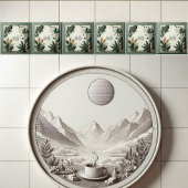 Trendy Sage Green Art Deco Leaves Botanical Number Fliese