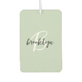 Trendy Sage Green Black White Script Monogram  Autolufterfrischer (Vorderseite)