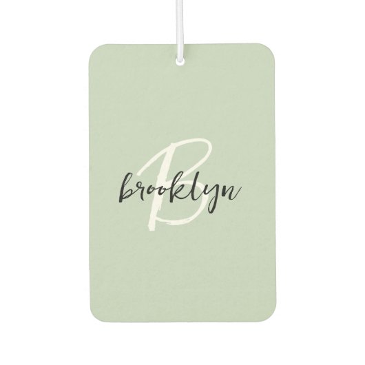 Trendy Sage Green Black White Script Monogram  Autolufterfrischer (Vorderseite)