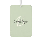 Trendy Sage Green Black White Script Monogram  Autolufterfrischer (Rückseite)