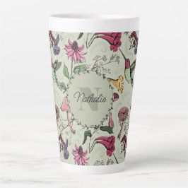 Trendy Sage Green Blume & Hummingbird Monogram Milchtasse