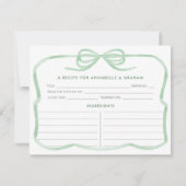 Trendy Sage Green Bow Brautparty Rezept Card Einladung (Vorderseite)
